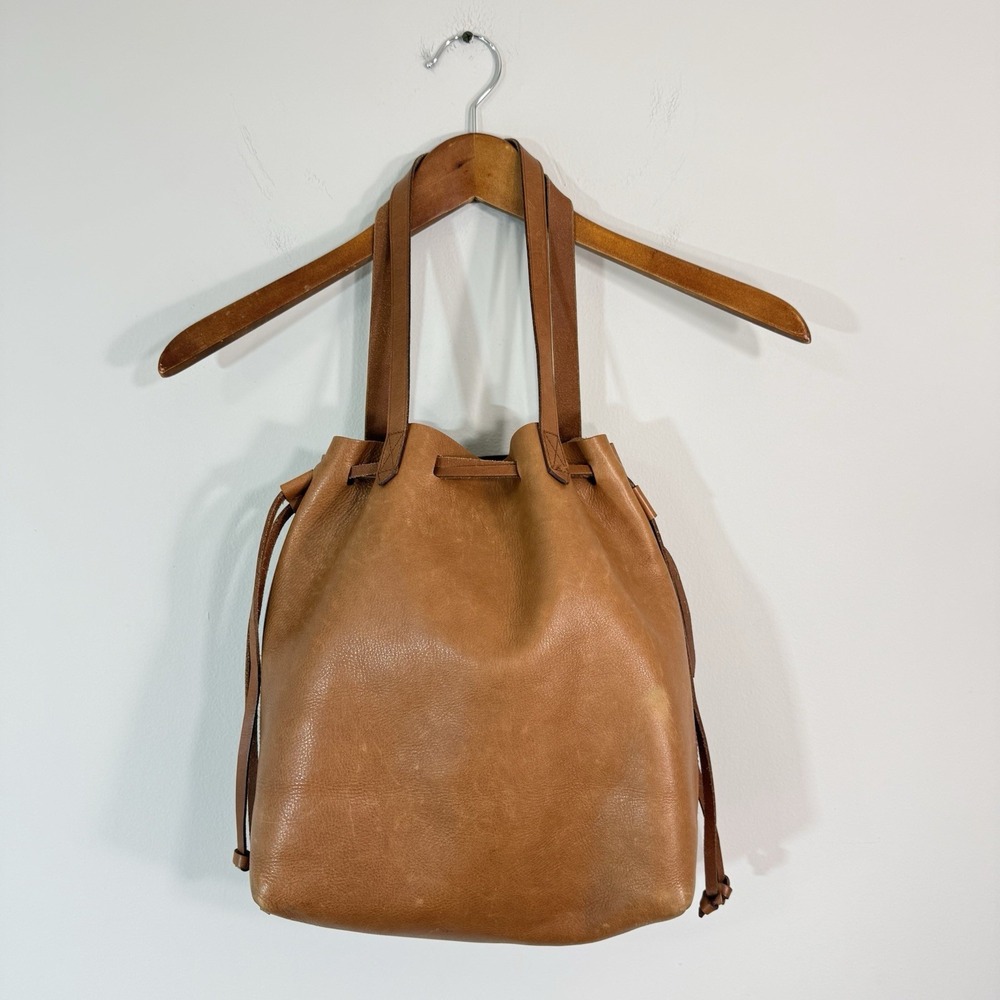 Madewell Medium Transport Tote Cognac Brown Leather Drawstring Shoulder Bag